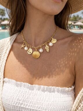 8 Other Reasons Gold Shell & Pearl Charm Necklace